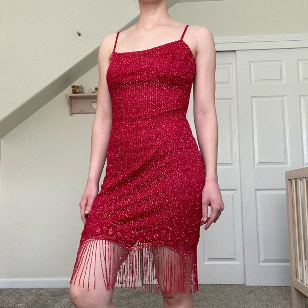 Vintage City Triangles red fringe mini dress